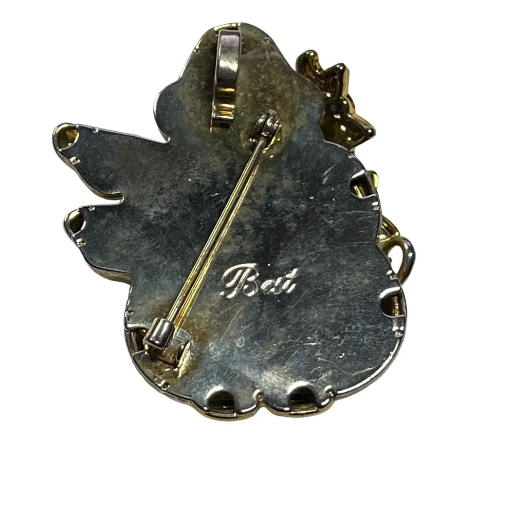 Vintage Best Snowman Brooch‎ Gold Silver Tone Christmas Winter Holiday Pin